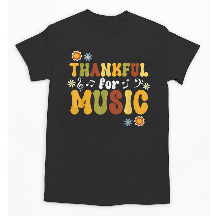 Retro Thankful For Music Floral Music Teacher Thanksgiving Men Women Unisex T-Shirt