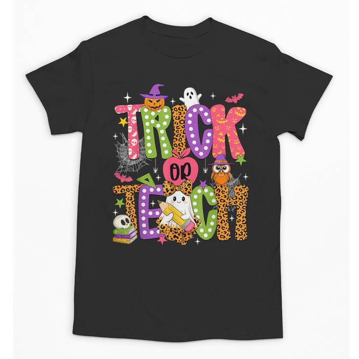 Retro Trick Or Teach Leopard Ghost Halloween Spooky Teacher Unisex T-Shirt