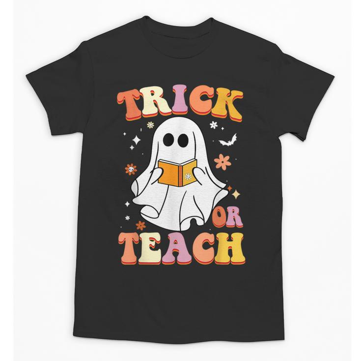 Retro Vintage Groovy Trick Or Teach Teacher Halloween For Men Women Kids Unisex T-Shirt
