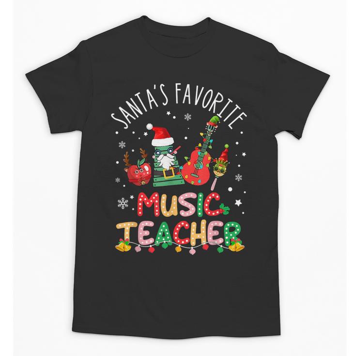 Santa's Favorite Music Teacher Christmas Santa Hat Matching Unisex T-Shirt