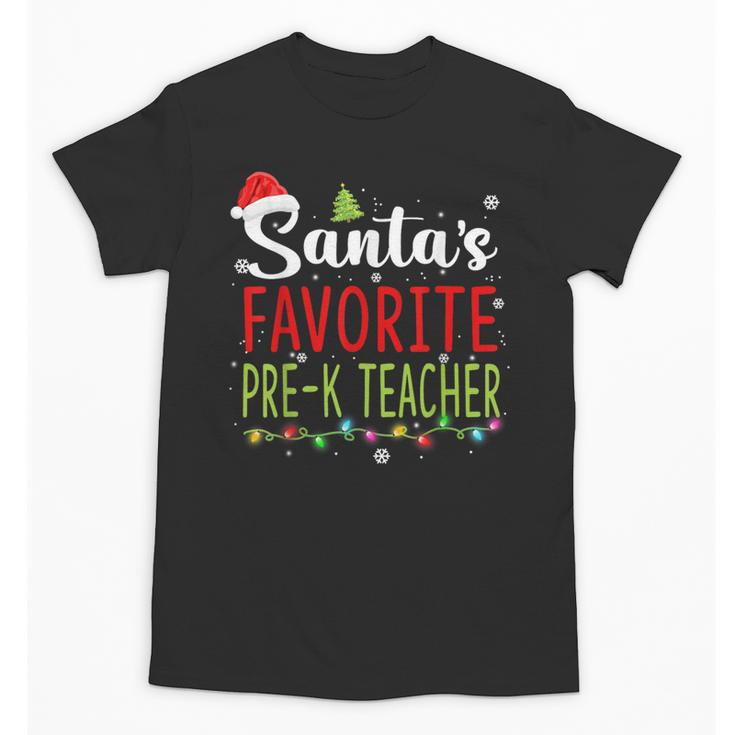 Santa's Favorite Pre-K Teacher Christmas Santa Hat Lights For Men Women Kids Unisex T-Shirt