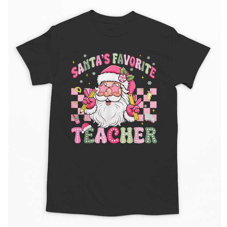 Santa's Favorite Teacher Groovy Christmas Teacher Boys Girls Unisex T-Shirt