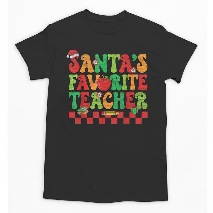 Santas Favorite Teacher Retro Groovy Christmas Xmas Women Unisex T-Shirt