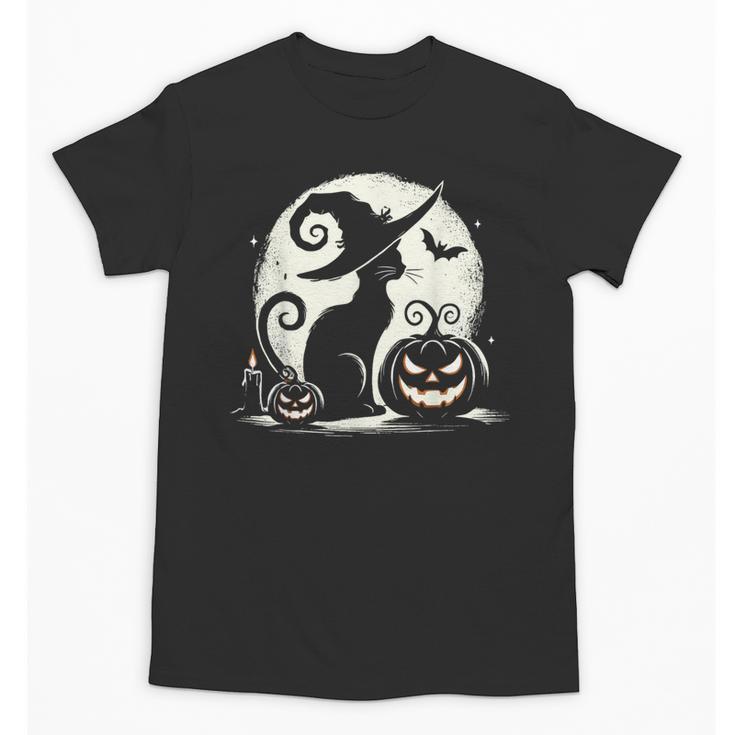 Scary Halloween Cat Costume Retro Cat Moon For Men Women Kids Unisex T-Shirt