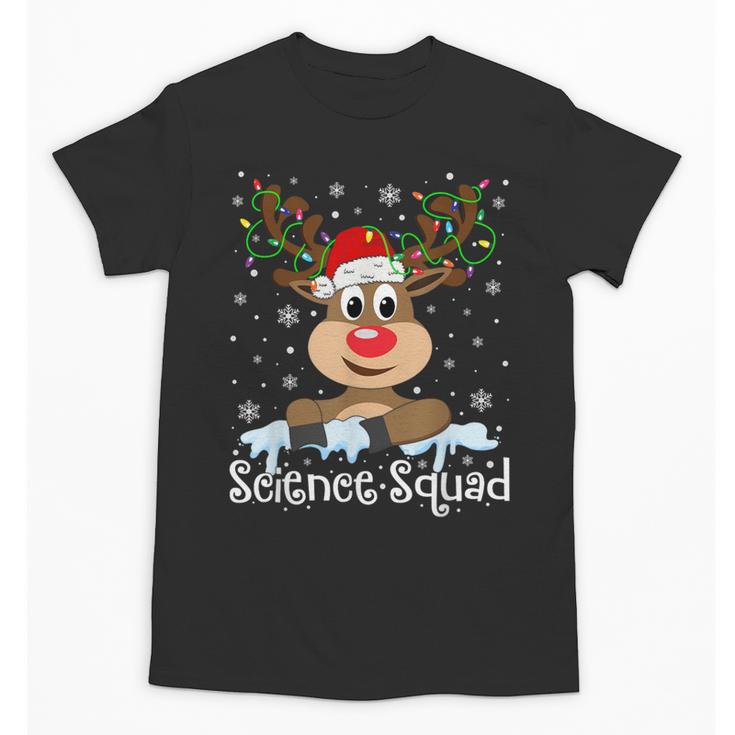 Science Teacher Squad Reindeer Christmas Teacher Xmas Lights For Men Women Unisex T-Shirt