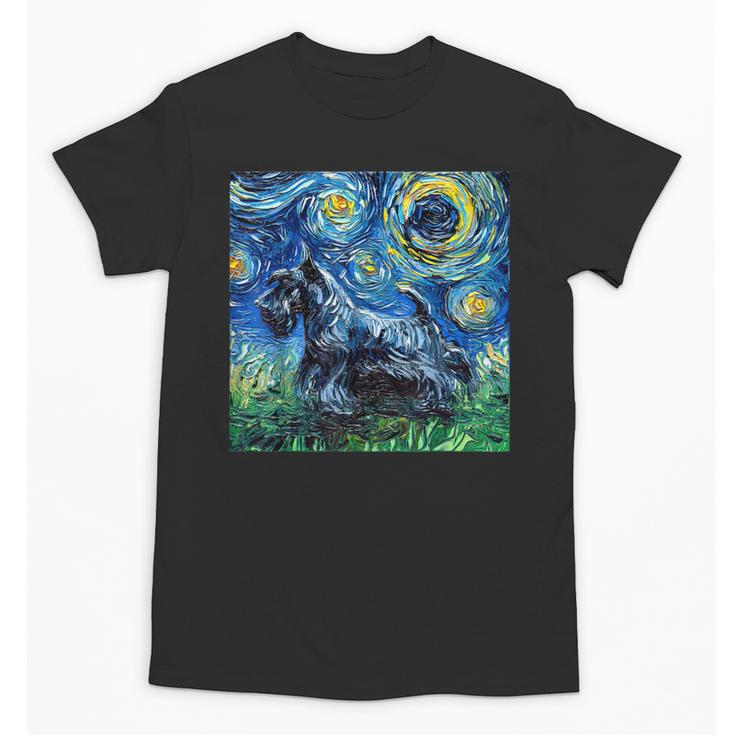 Scottish Terrier Starry Night Scotty Dog Art By Aja Unisex T-Shirt