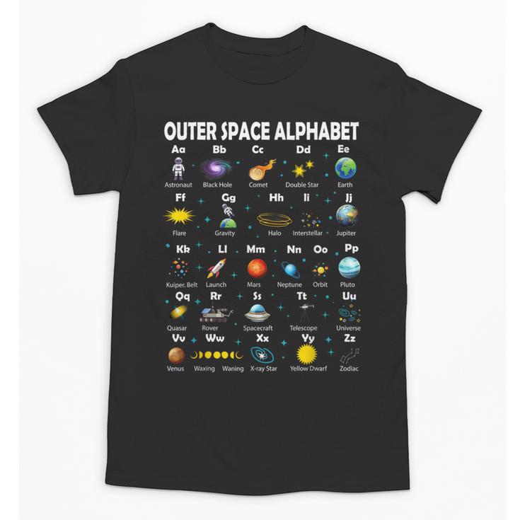 Space Alphabet Galaxy Astronaut Planets Student Teacher Unisex T-Shirt