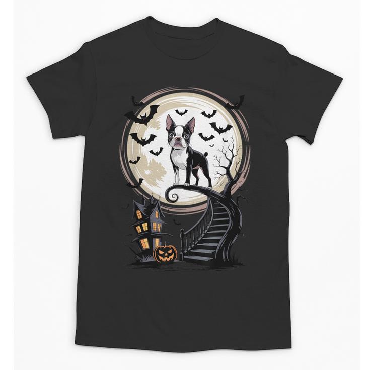Spooky Halloween Moon Boston Terrier Boston Bull Bostie Unisex T-Shirt