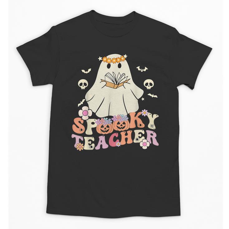 Spooky Teacher Groovy Retro Ghost Teacher Halloween 2023 For Men Women Kids Unisex T-Shirt
