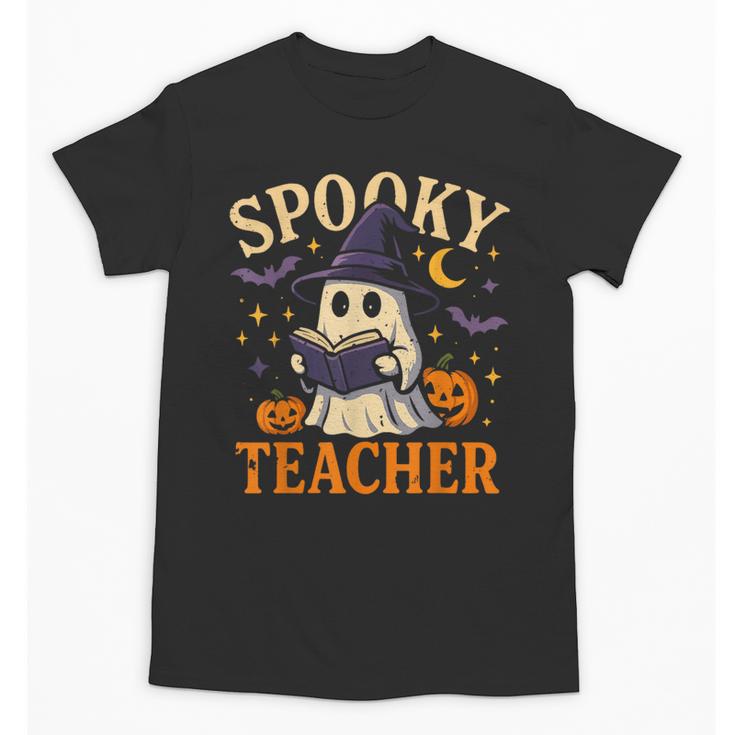 Spooky Teacher Halloween Cute Ghost Pumpkin Reading Women Unisex T-Shirt