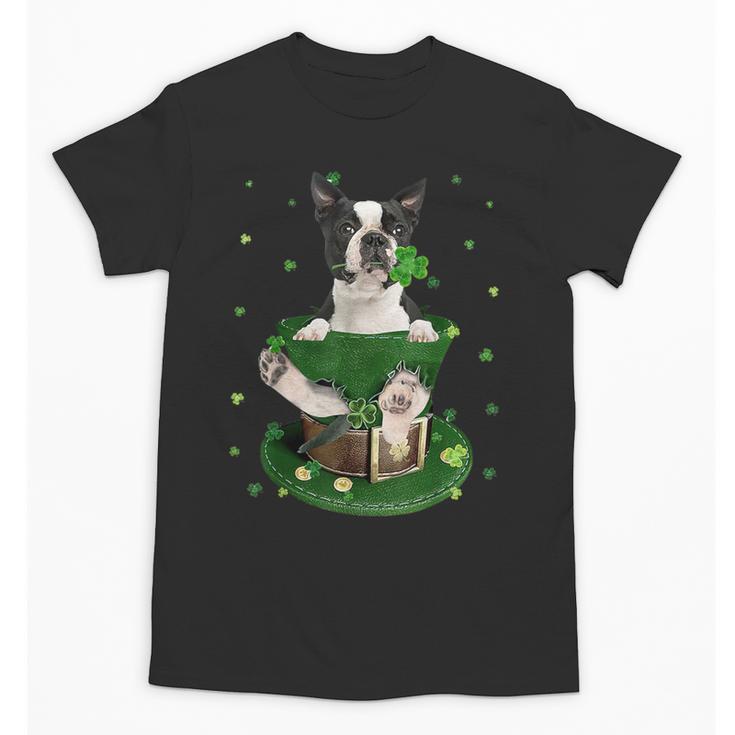 St Patrick's Day Leprechaun Boston Terrier Dog Shamrock For Men Women Kids Unisex T-Shirt