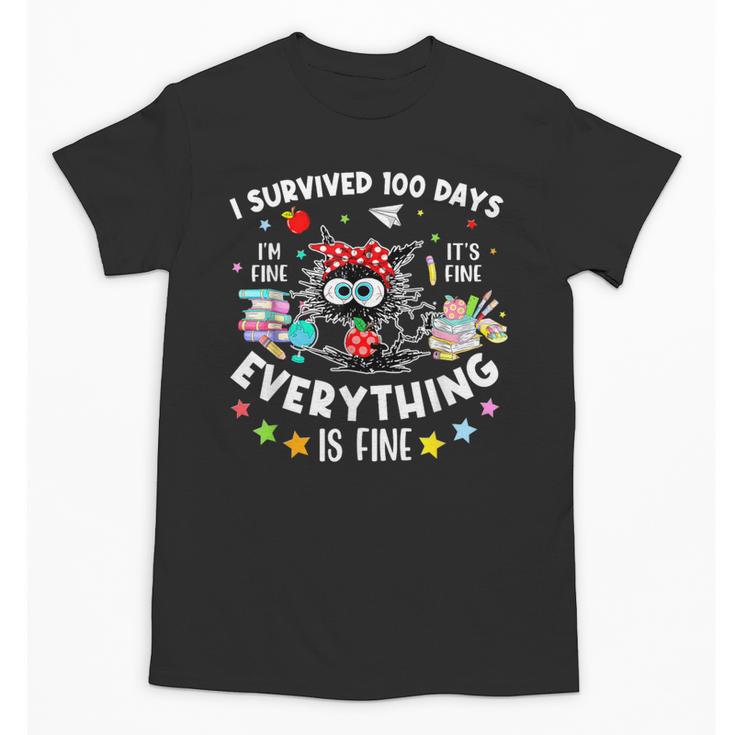 I Survived 100 Days Of School Teacher Kids Cat Lover Unisex T-Shirt