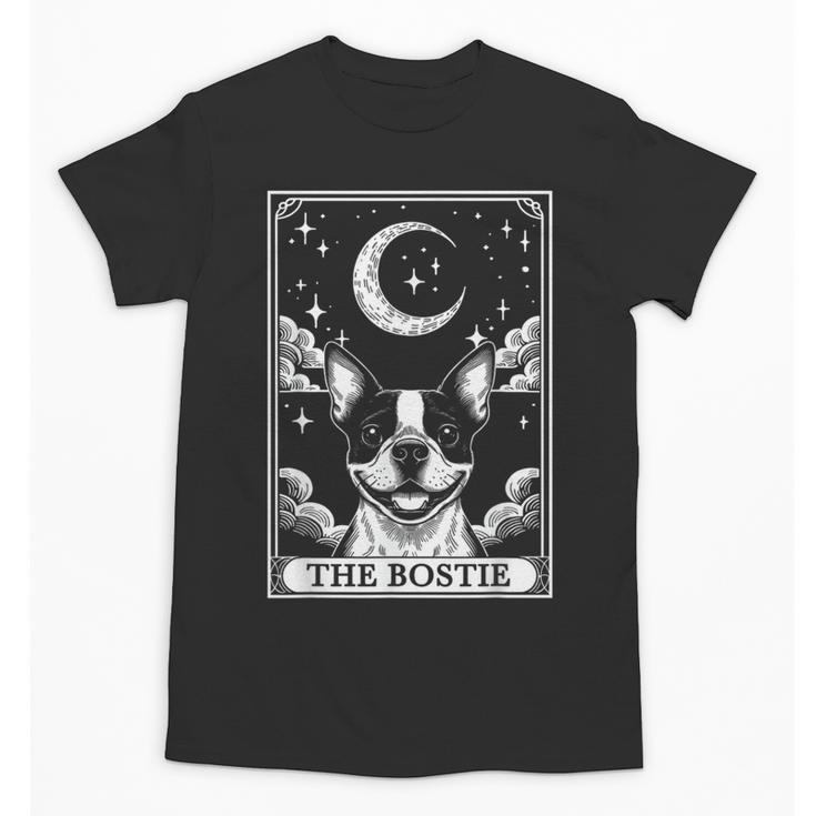 Tarot Card Vintage Crescent Moon Boston Terrier Dog Mom Unisex T-Shirt