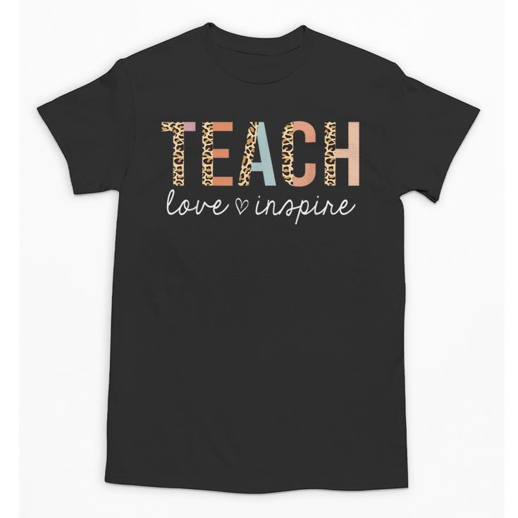 Teach Love Inspire Leopard Back To School Cute Teacher Men Women Girls Kids Unisex T-Shirt