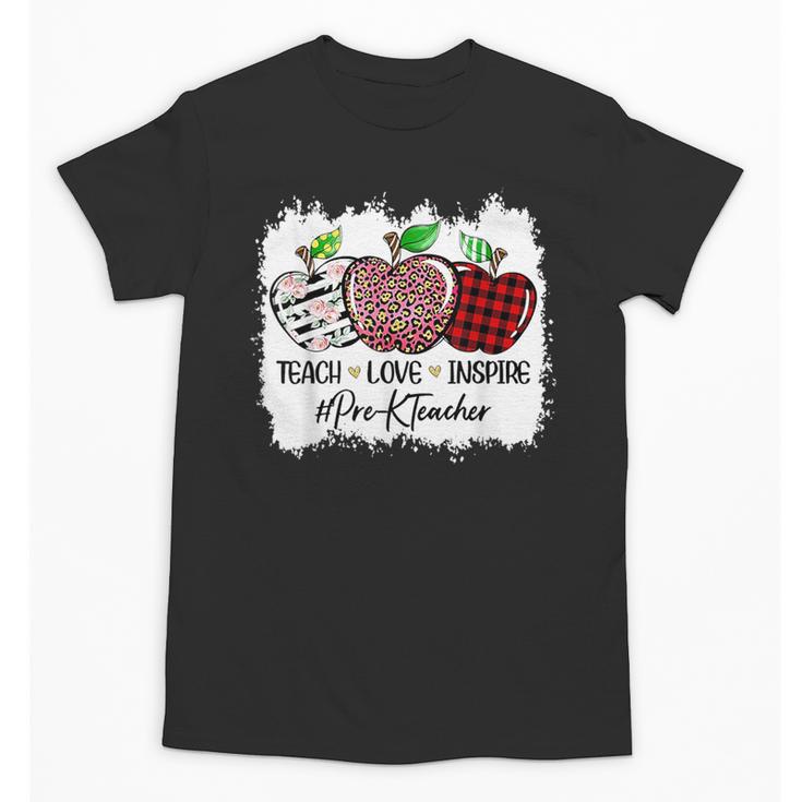 Teach Love Inspire Pre-k Teacher Apple Leopard Red Plain Unisex T-Shirt