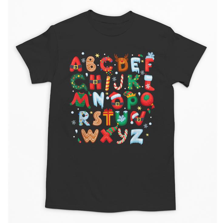 Teacher Christmas Alphabet Back To School Holiday Learning Unisex T-Shirt