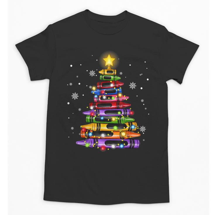Teacher Crayon Christmas Tree Lights Student School Xmas Unisex T-Shirt