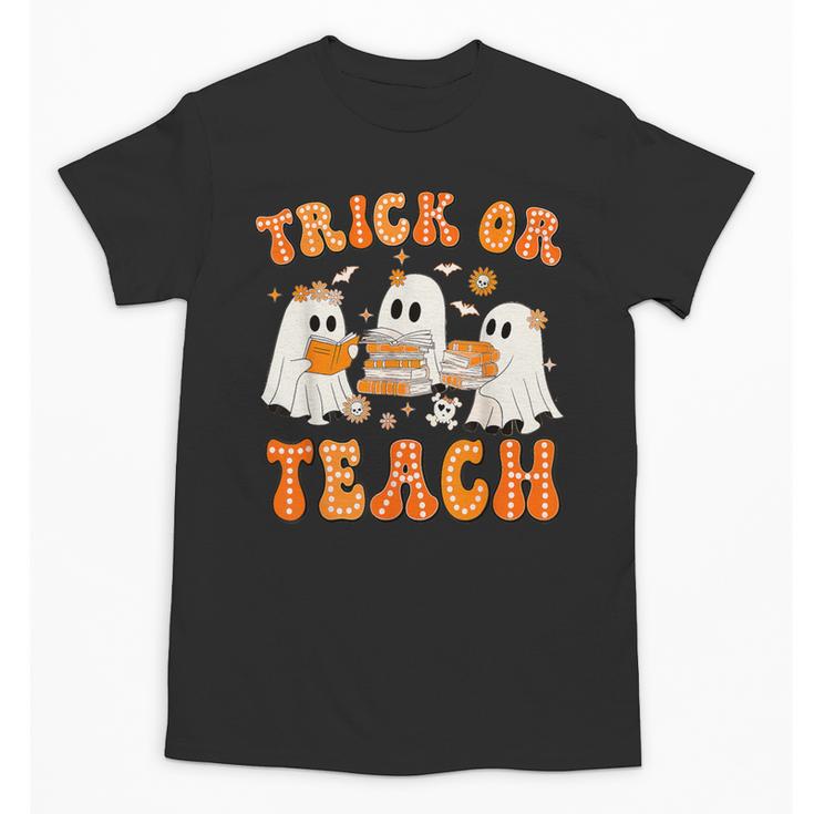 Teacher Halloween Trick Or Teach Retro Groovy Floral Ghost Unisex T-Shirt