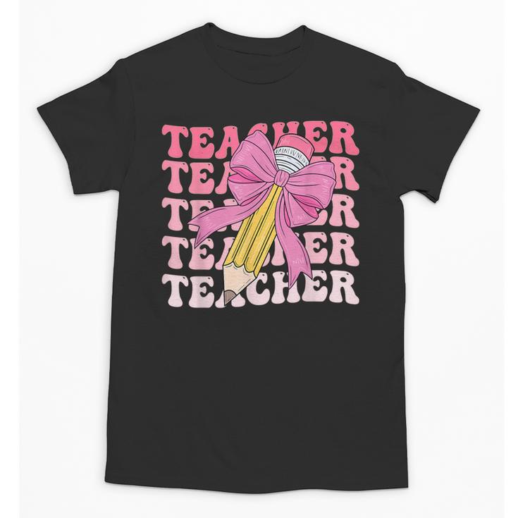 Teacher Pencil Back To School Groovy Pink Teacher First Day Unisex T-Shirt
