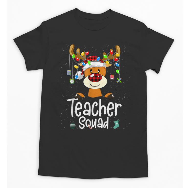 Teacher Squad Red Plaid Rudolph Reindeer Christmas Unisex T-Shirt