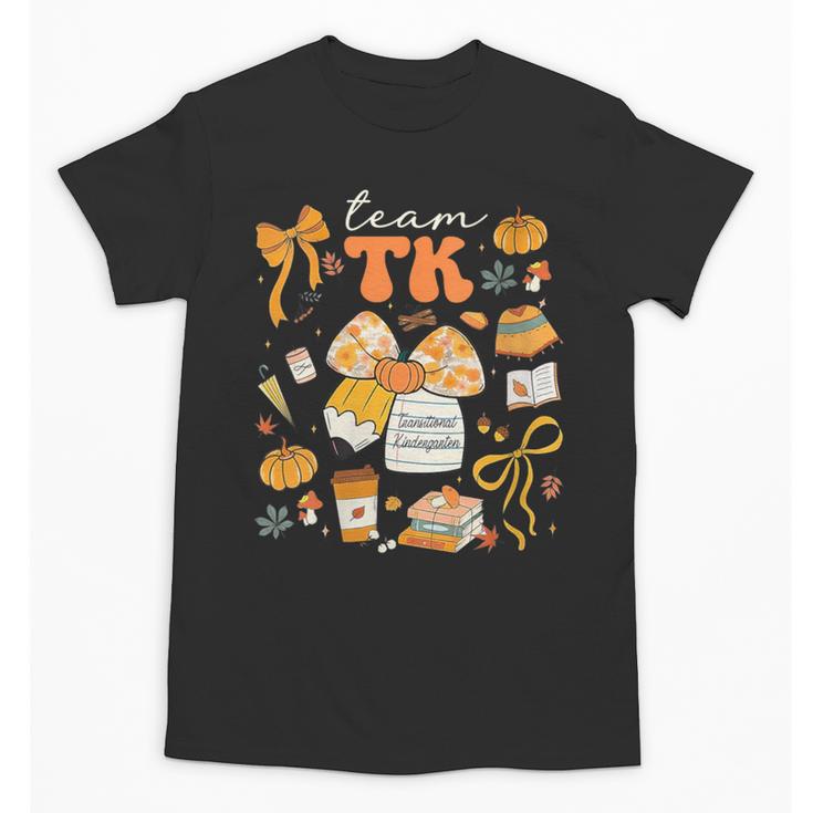 Team TK Crew Preppy Coquette Bow Pumpkin Fall TK Teacher Unisex T-Shirt