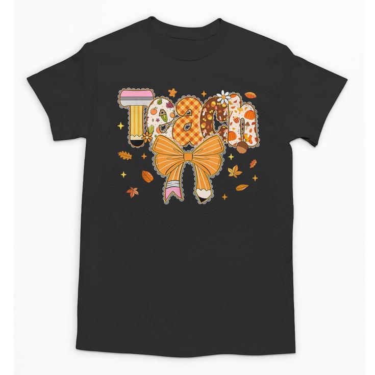 Thanksgiving Teacher Pencil Bow One Thankful Teacher Fall Unisex T-Shirt