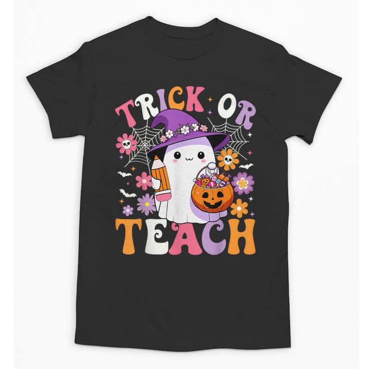 Trick Or Teach Groovy Teacher Ghost Halloween Teacher Unisex T-Shirt