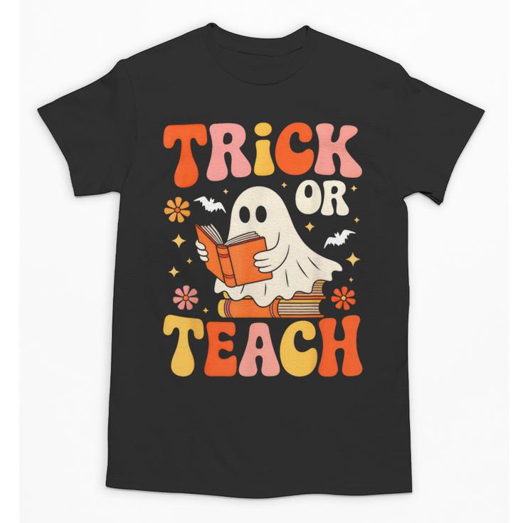 Trick Or Teach Halloween Shirt For Teacher Kids Floral Ghost Unisex T-Shirt