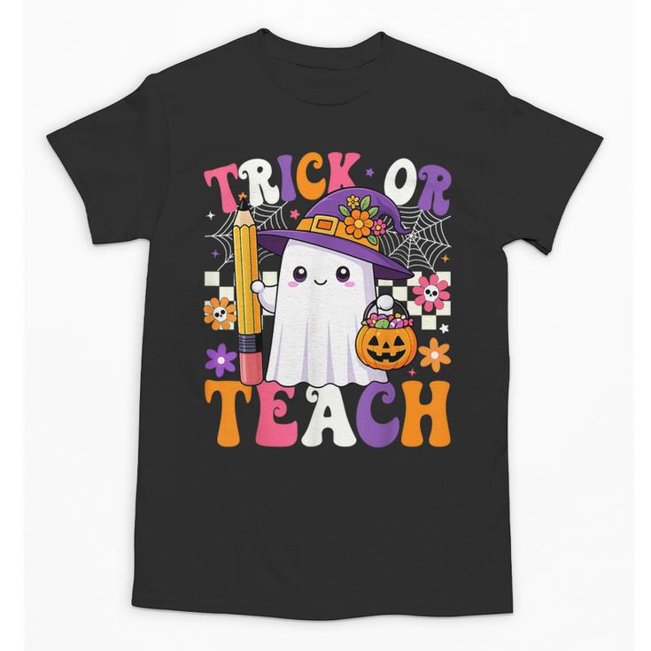 Trick Or Teach Teacher Pencil Ghost Halloween Teacher Unisex T-Shirt