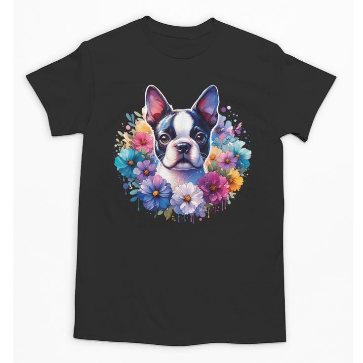 Watercolor Floral Boston Terrier Mama Dog Lover Mother's Day Unisex T-Shirt