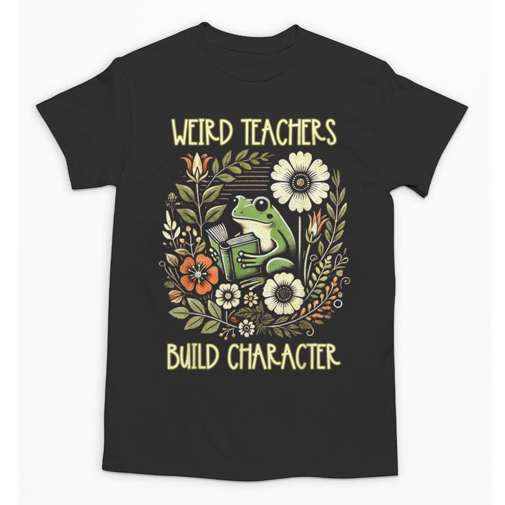Weird Teachers Build Character Frog Reading Book Librarian Unisex T-Shirt
