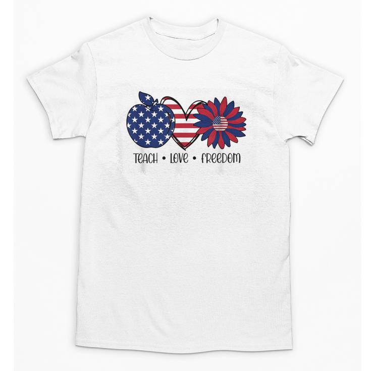 American Flag Teach Love Freedom Preschool Teacher 4th July Unisex T-Shirt