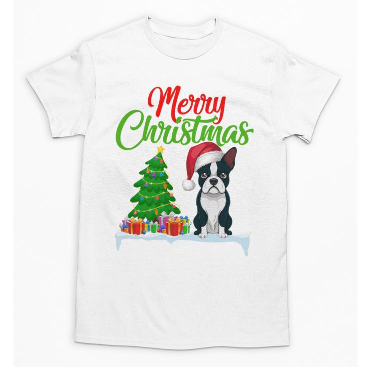 Boston Terrier Christmas Tree Lights Xmas Dog Lover Unisex T-Shirt