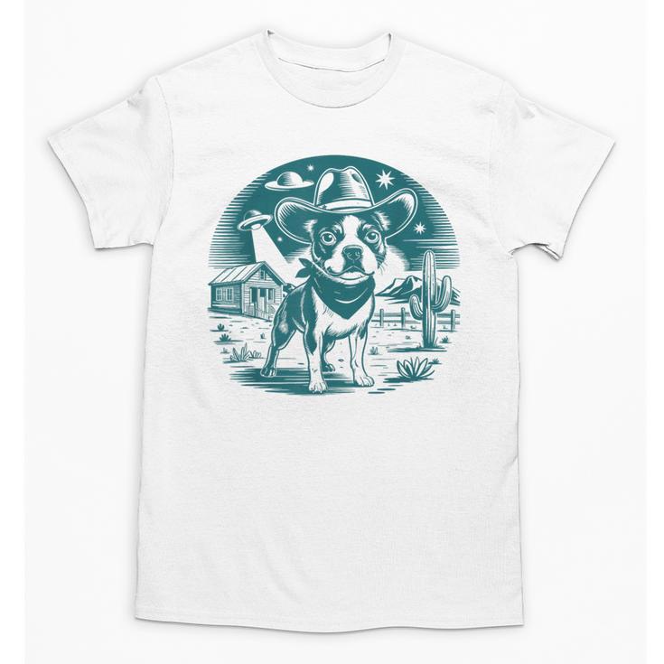 Boston Terrier Cowboy UFO Shirt Vintage Western Dog Mom Tee Unisex T-Shirt