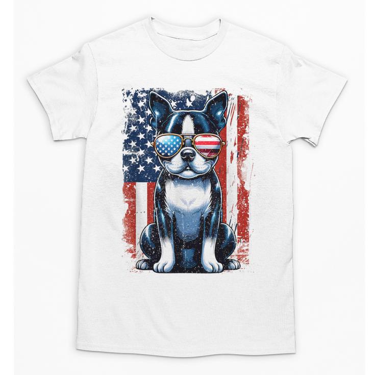 Boston Terrier Dog American USA US Flag Pets Vintage Outfit Unisex T-Shirt, American Boston Terrier Gifts, trending gift