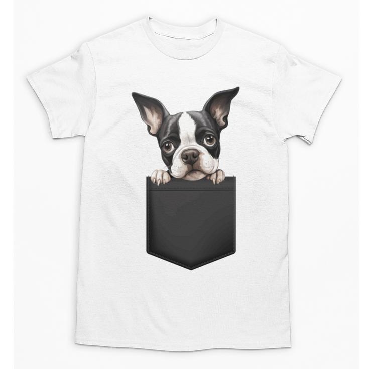 Boston Terrier Dog Puppy Dog In Pocket Cute Pet Lover Unisex T-Shirt