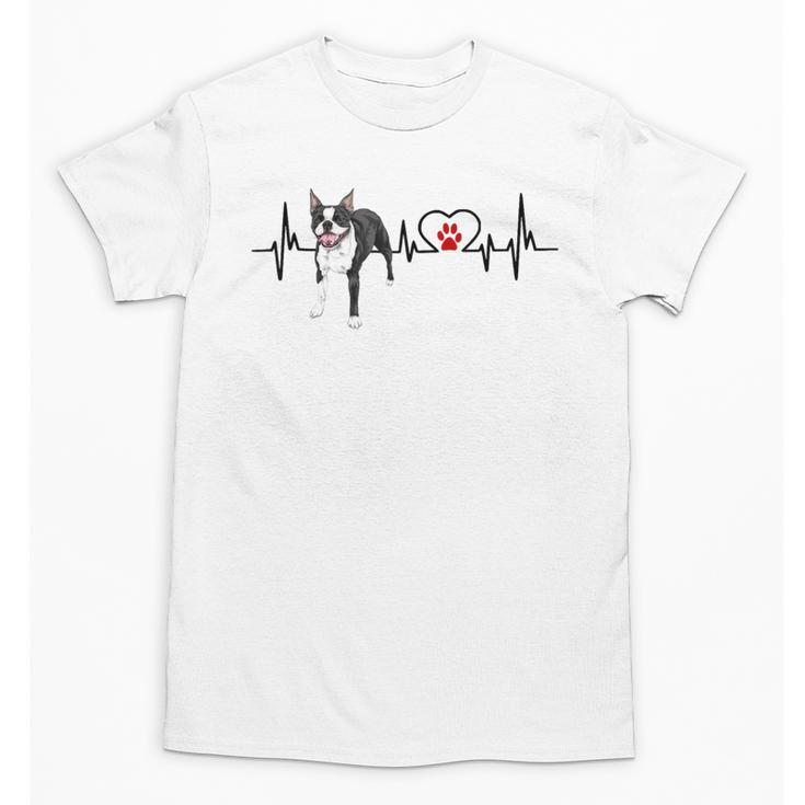 Boston Terrier EKG Heartbeat Heart Line Dog Lovers Unisex T-Shirt