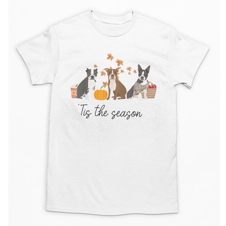 Boston Terrier Fall Pumpkin Tis The Season Autumn Women Unisex T-Shirt