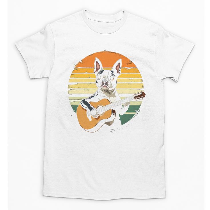 Boston Terrier Guitar Retro Unisex T-Shirt