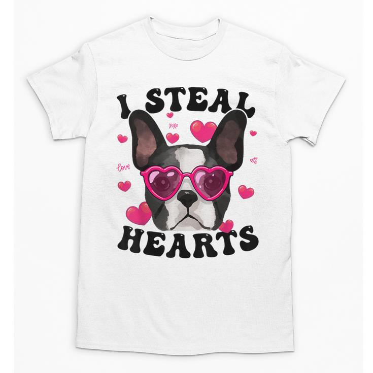 Boston Terrier Heart Glasses Girls Bostie Valentines Day Unisex T-Shirt