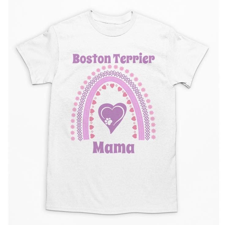 Boston Terrier Mama Cute Rainbow Paw Heart Shape Unisex T-Shirt