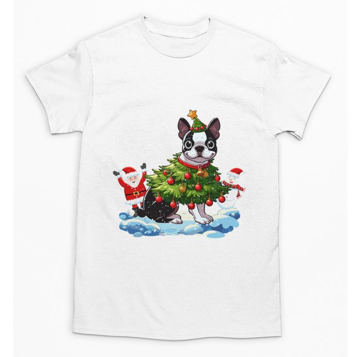 Boston Terrier Merry Christmas Tree Lights Dog X-Mas Dogs Unisex T-Shirt