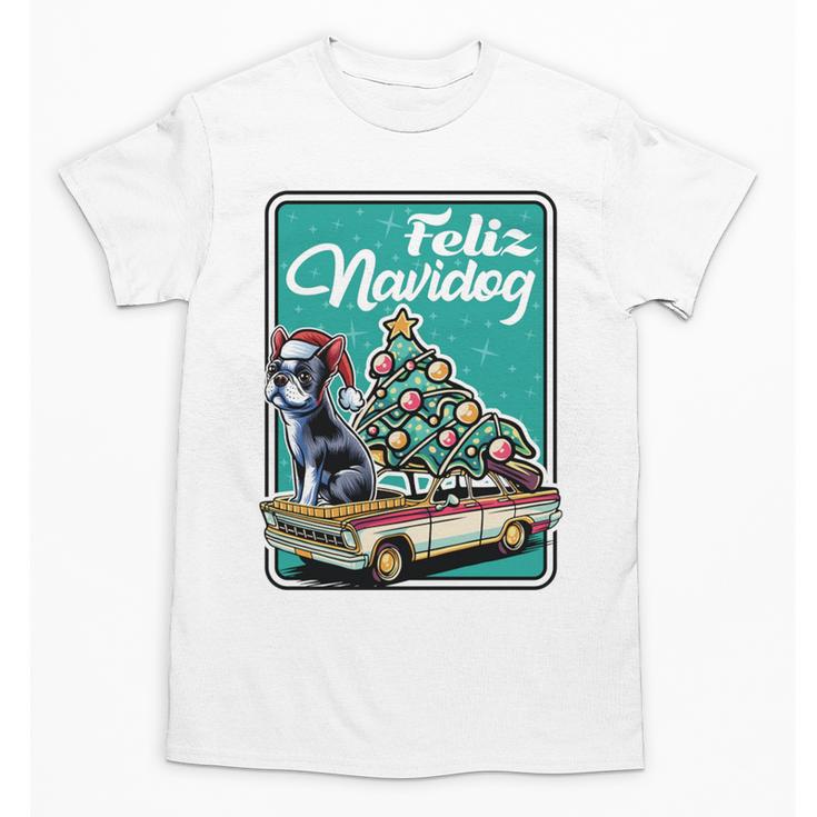 Boston Terrier Merry Christmas Tree Truck Dog X-Mas Unisex T-Shirt