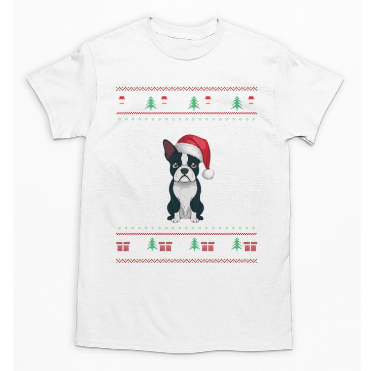 Boston Terrier Wearing Santa Hat Ugly Xmas Dog Lovers Unisex T-Shirt
