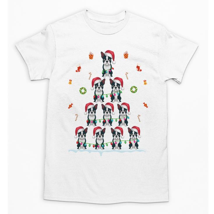Boston Terrier Xmas Tree Lights For Men Women Boston Terrier Unisex T-Shirt