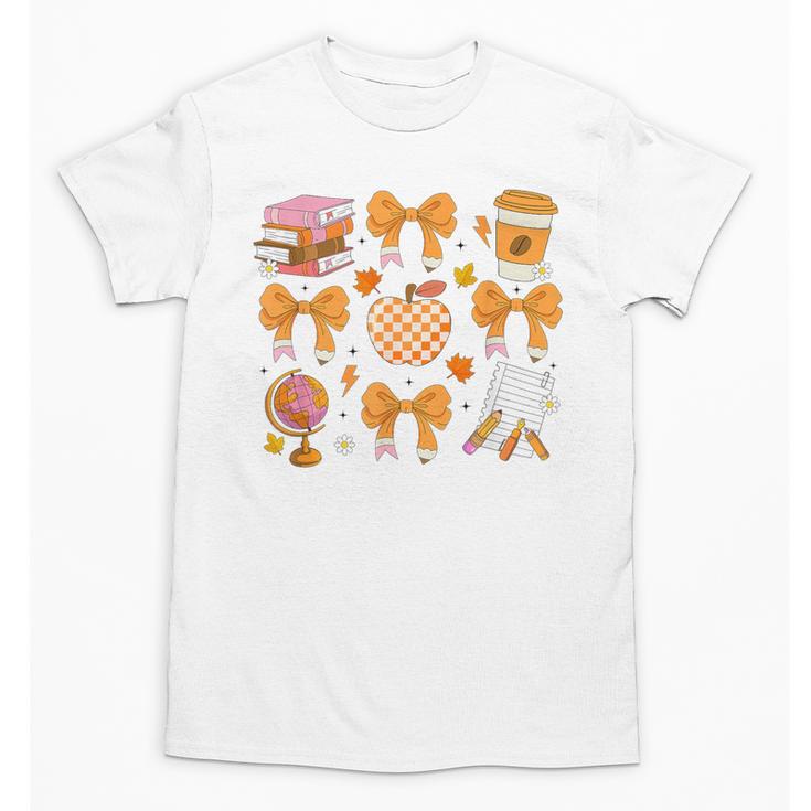 Coquette Bow Teacher Thanksgiving Fall Autumn Girls Women Unisex T-Shirt