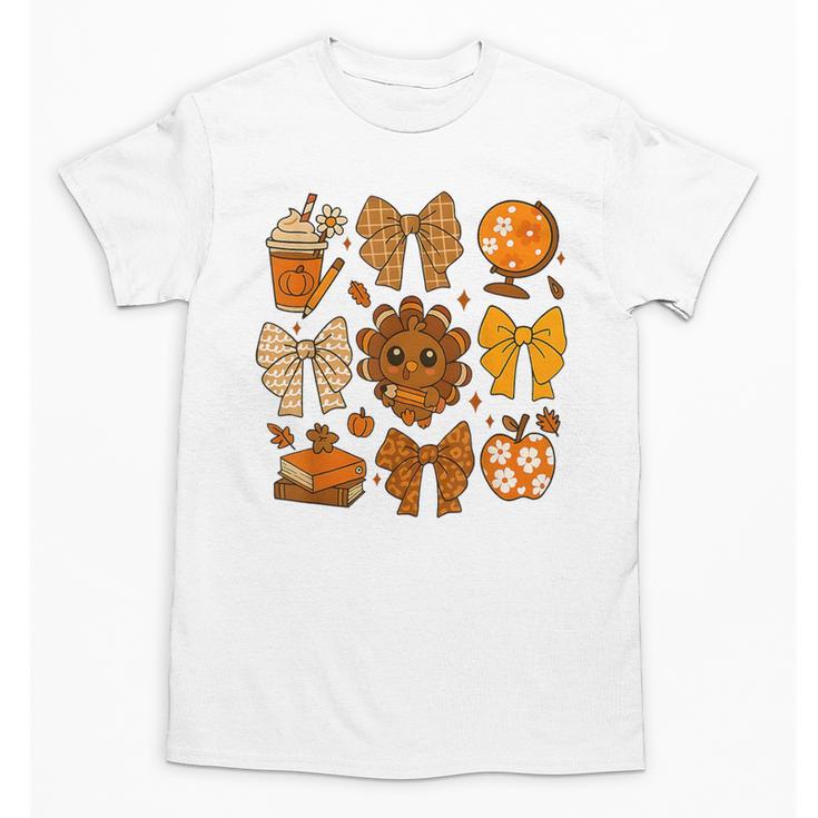 Coquette Teach Teacher Bows Thanksgiving Turkey Fall Autumn Unisex T-Shirt