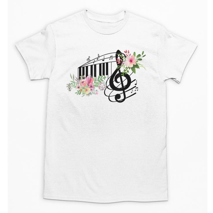 Cut Music Teacher Shirt With a Piano Keys Notes And Flowers Unisex T-Shirt