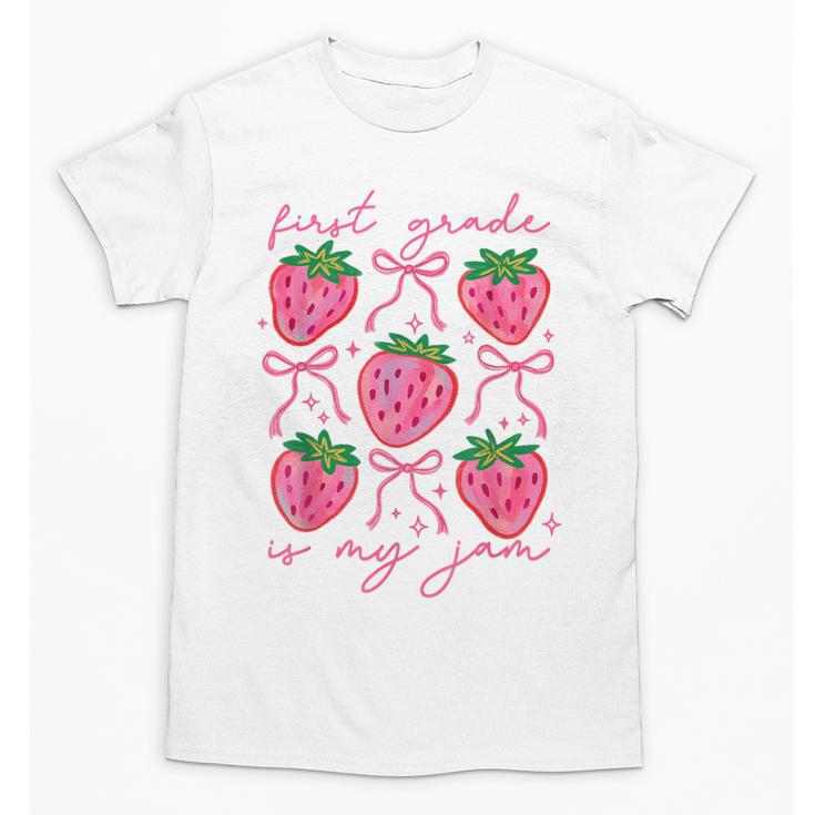 First Grade Is My Jam Strawberry First Grade Teacher Women Unisex T-Shirt
