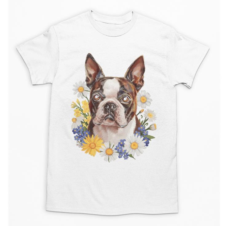 Floral Boston Terrier Unisex T-Shirt